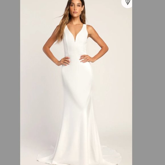 Lulu's Long-Lasting Love Ivory Lace V-Neck Mermaid Dress - Picture 2 of 15